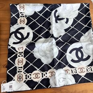 Chanel Black and White Floral Scarf